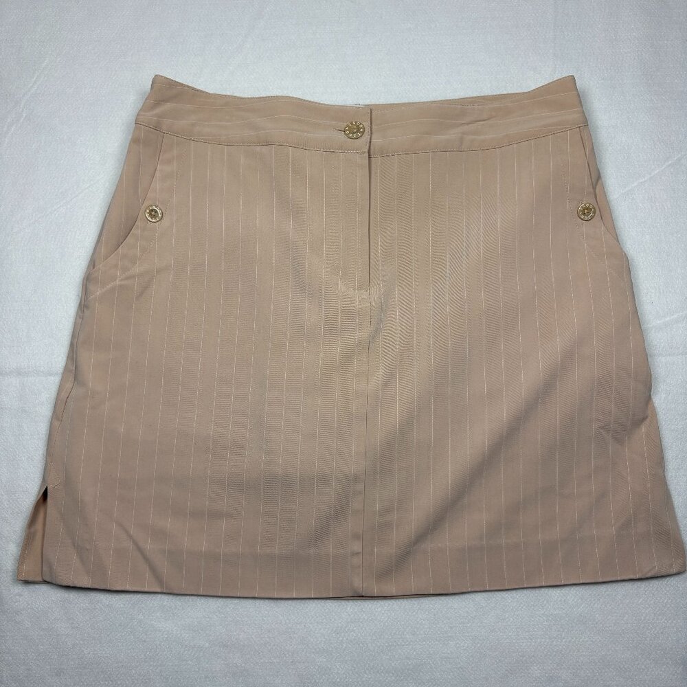 IZOD XFG Women's Pinstripe Golf Mini Skirt Skort Beige Neutral Romantic Sporty 6